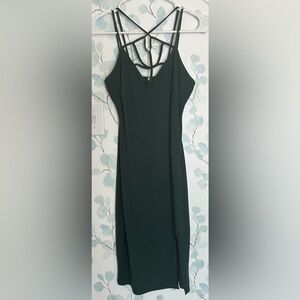 Green Criss-Cross Design(in front) Dress w/Slit